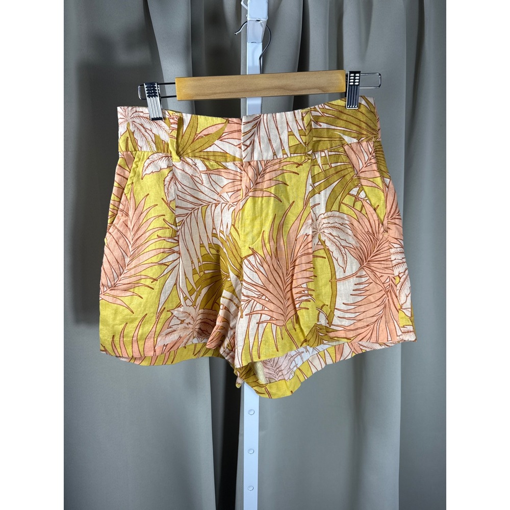 Tahari Womens 100% Linen Tropical Palm Print Shorts Yellow Peach Size 4 - Picture 1 of 7